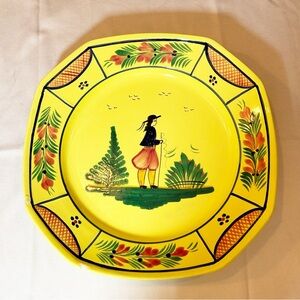 Henriot Quimper France Pottery 13.5” Soleil Breton Man Serving Round Platter